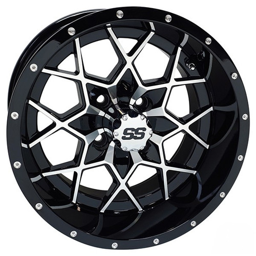 14x7 ET-25 RHOX Gloss Black Golf Cart Wheel, TIR-RX386 14x7 ET-25 RHOX Gloss Black Golf Cart Wheel, TIR-RX386