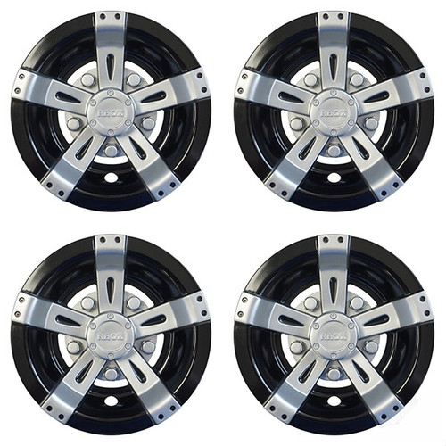 8" Vegas Silver Metallic w/ Black RHOX Wheel Cover (Set of 4), CAP-0053-4