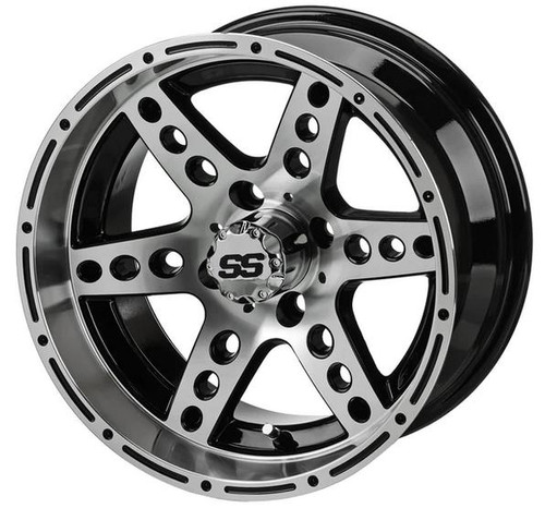 Revenge 14x7 Chaos Black & Machined Golf Cart Wheel 3:4 Offset, ISL-10141