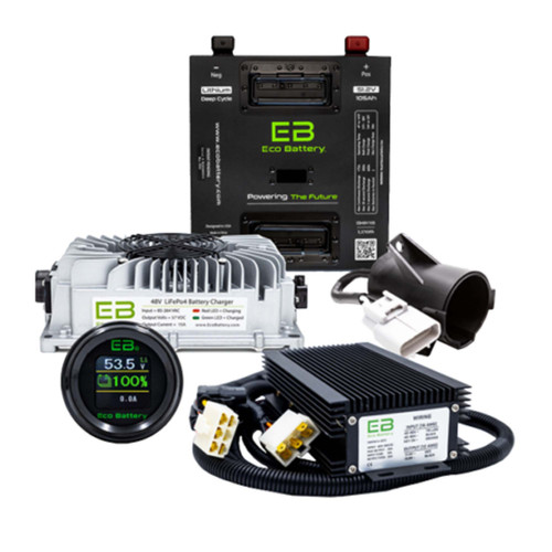 Eco Battery 48-51V 105aH "Thru Hole" Bintelli Lithium Golf Cart Battery Bundle Kit with Charger & 12V Converter, BTRY-777 Eco Battery 48-51V 105aH "Thru Hole" Bintelli Lithium Golf Cart Battery Bundle Kit with Charger & 12V Converter, BTRY-777