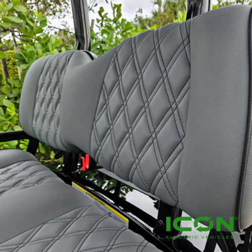 ICON Gray Comfort Custom Seat Cool Touch Base with Double Diamond Pattern and Black Stitching and Black Pipping, STC-GRADDBLK-IC-COMF