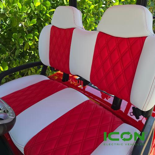 ICON Two Tone Premium White and Red Custom Seat Cool Touch Base with Double Diamond Pattern and Red Stitching, STC-2WHTREDDDRED-IC-PREM