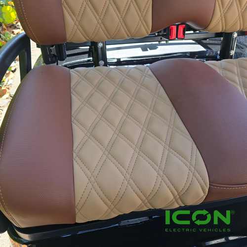 ICON Two Tone Premium Chestnut and Saddle Custom Seat Cool Touch Base with Double Diamond Pattern and Saddle Stitching, STC-2CHTSADDDSAD-IC-PREM