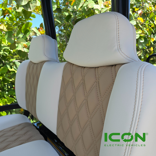 ICON Two Tone Premium Pebble and White Custom Seat Cool Touch Base with Double Diamond Pattern and Pebble Stitching, STC-2PEBWHTDDPEB-IC-PREM