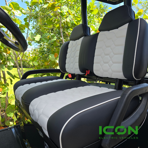 ICON Two Tone Premium White and Black Custom Seat Cool Touch Base with Lando Pattern and White Stitching, STC-2WHTBLKLANWHT-IC-PREM