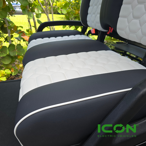 ICON Two Tone Premium White and Black Custom Seat Cool Touch Base with Lando Pattern and White Stitching, STC-2WHTBLKLANWHT-IC-PREM