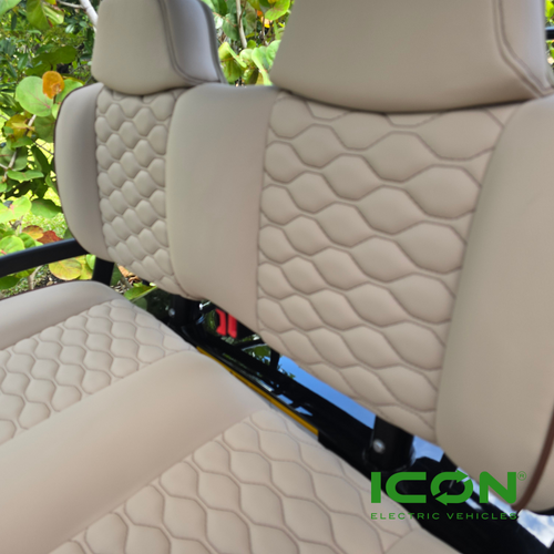 ICON Pebble Custom Premium Seat Cool Touch Base with Stretch Hex Pattern and Chestnut Stitching, STC-PEBHEXCHT-IC-PREM