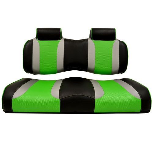EZGO TXT/RXV Madjax Tsunami Black¡Liquid Silver with Green Wave Front Seat Cushions, 10-211
