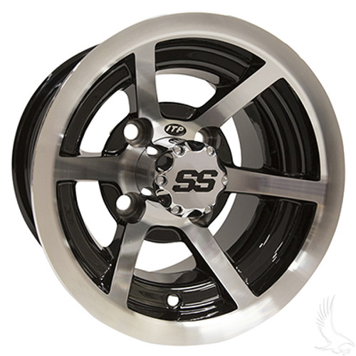 10" ITP SS6 6 Spoke, Machined Wheel with Black with Center Cap, 10x7, 3x4 offset, TIR-498