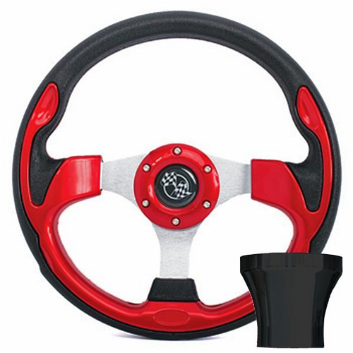 Steering Wheel Kit, Red/Rally 12.5 with Black Adapter, E-Z-Go, 06-057