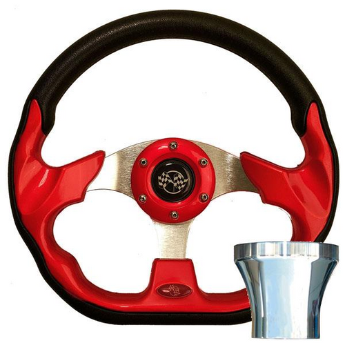 Steering Wheel Kit, Red/Race 12.5 with Chrome Adapter, Club Car Precedente, 06-079