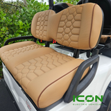 ICON Saddle Custom Comfort Seat Cool Touch Base with Lando Pattern and Dark Brown Stitching and Dark Brown Pipping, STC-SADLANDBR-IC-COMF