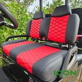 ICON Two Tone Premium Black and Red Custom Seat Cool Touch Base with Stretch Hex Pattern and Black Stitching, STC-2BLKREDHEXBLK-IC-PREM