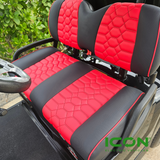 ICON Two Tone Comfort Black and Red Custom Seat Cool Touch Base with Lando Pattern and Red Stitching and Red Pipping, STC-2BLKREDLANDRED-IC-COMF