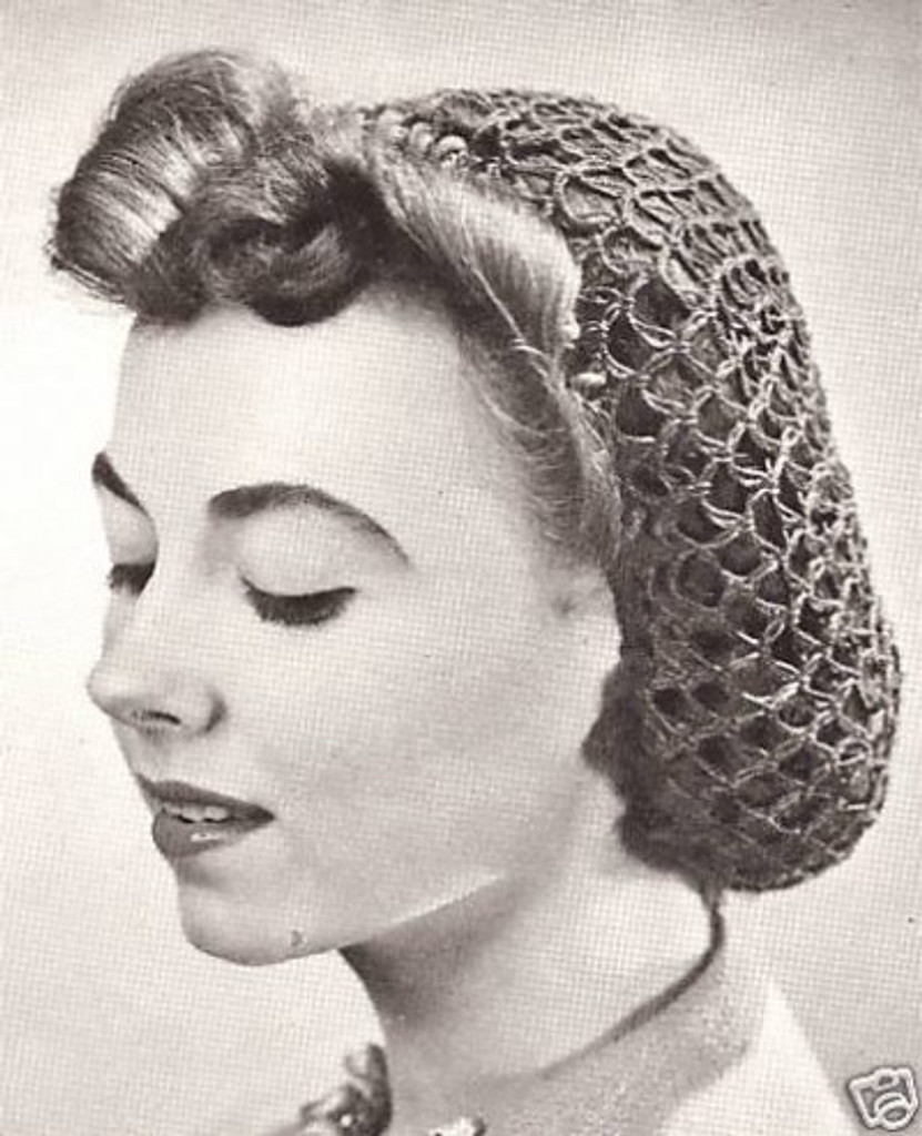 1940s Crochet Hair Snood Hair Net - Black