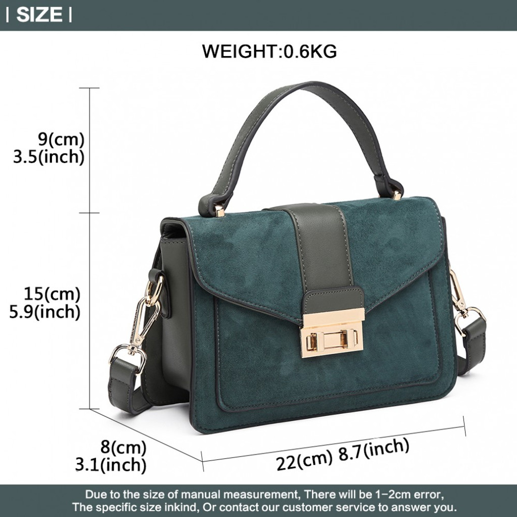 Suede Effect Midi Handbag - Green