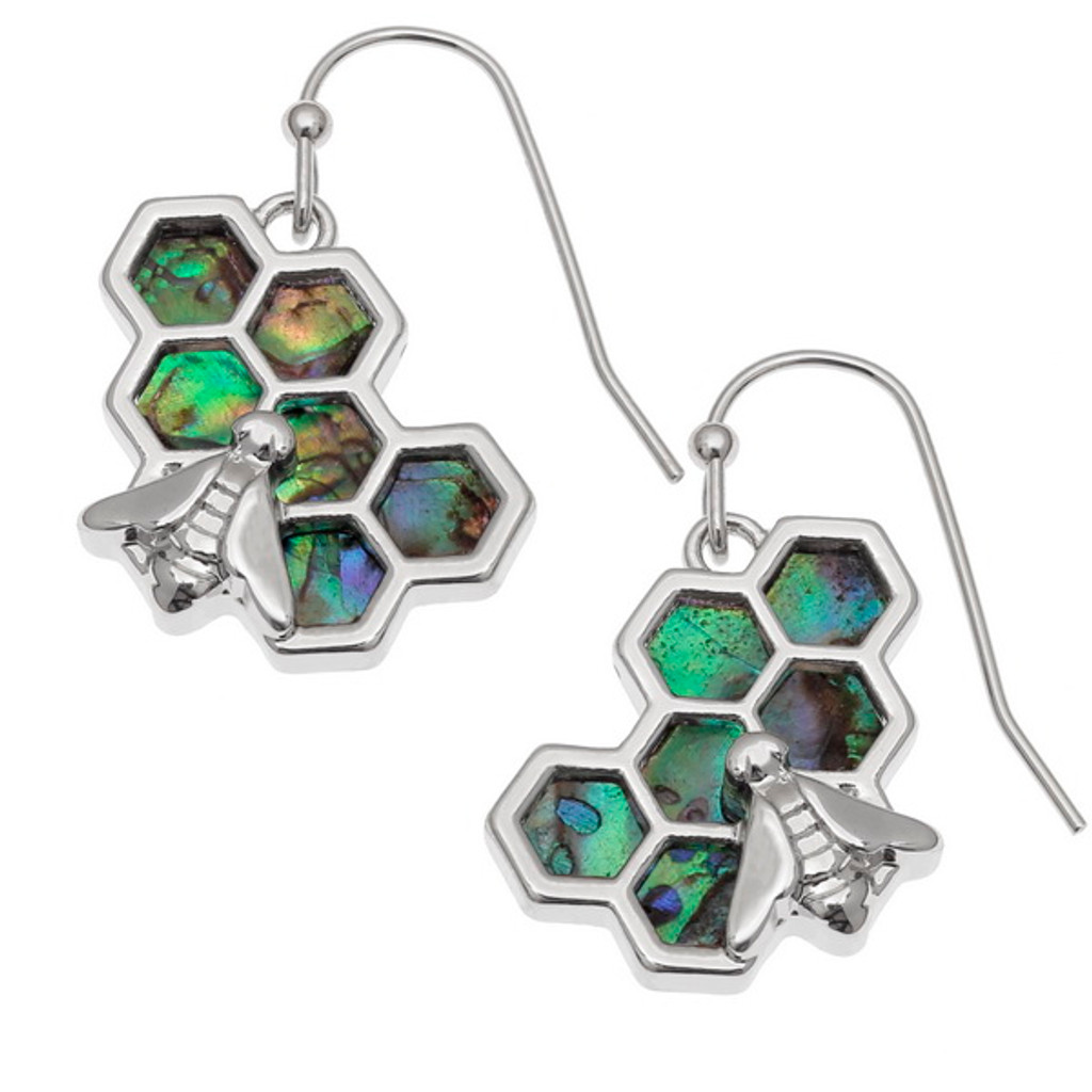 Honeybee and honeycomb earring set inlaid paua shell 