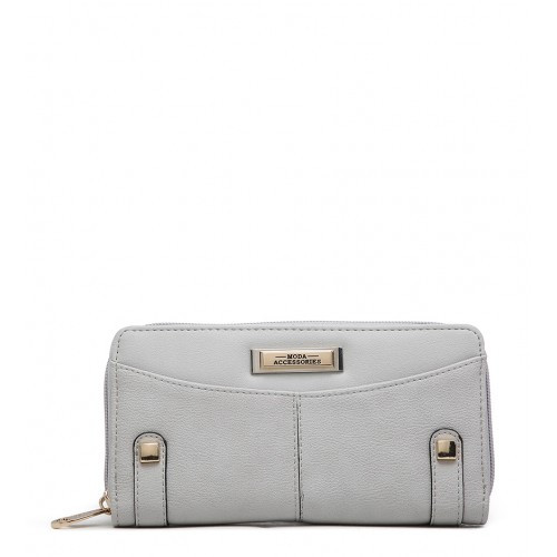 grey zip around purse