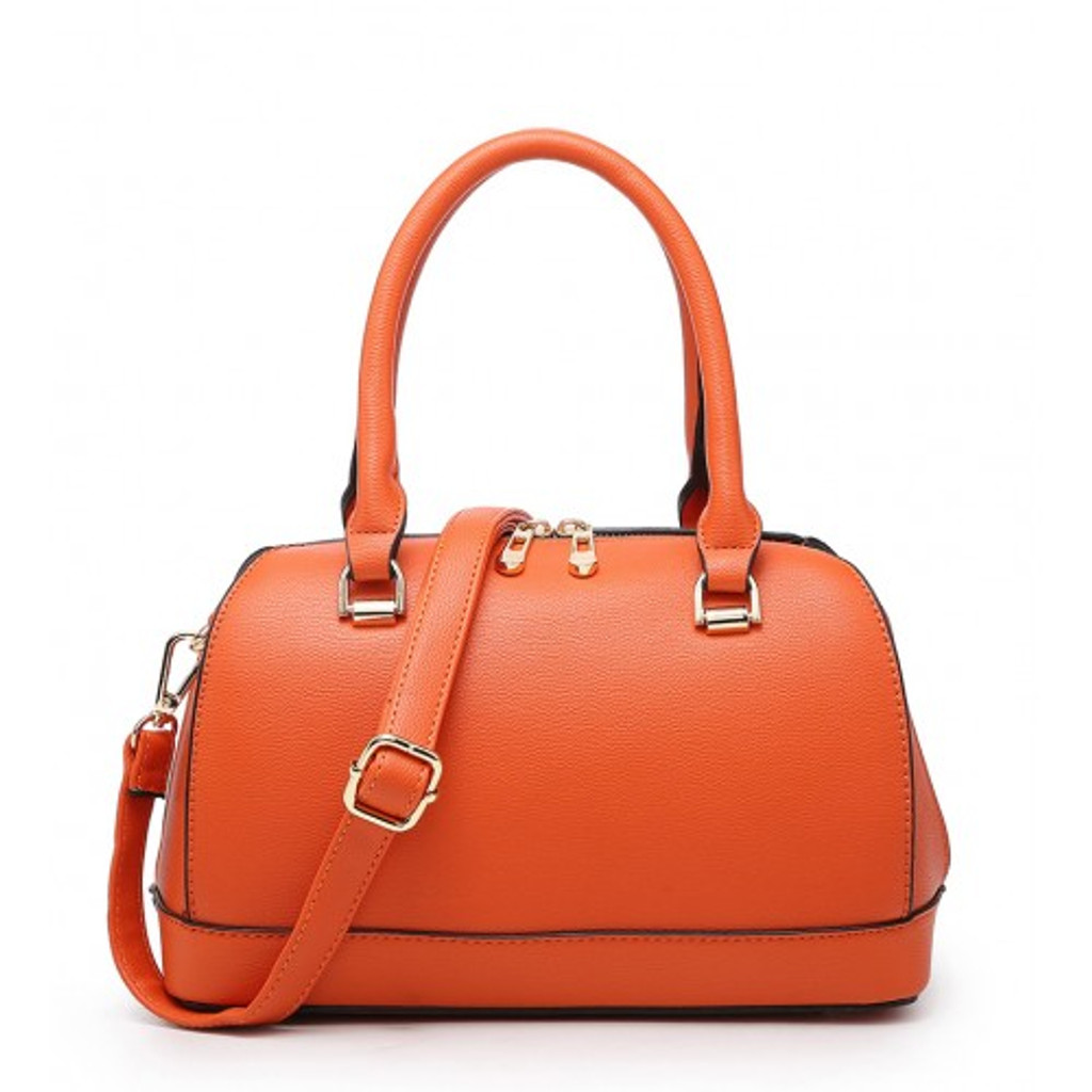 Classic Style Bowler Handbag with Detachable Shoulder Strap - Camel