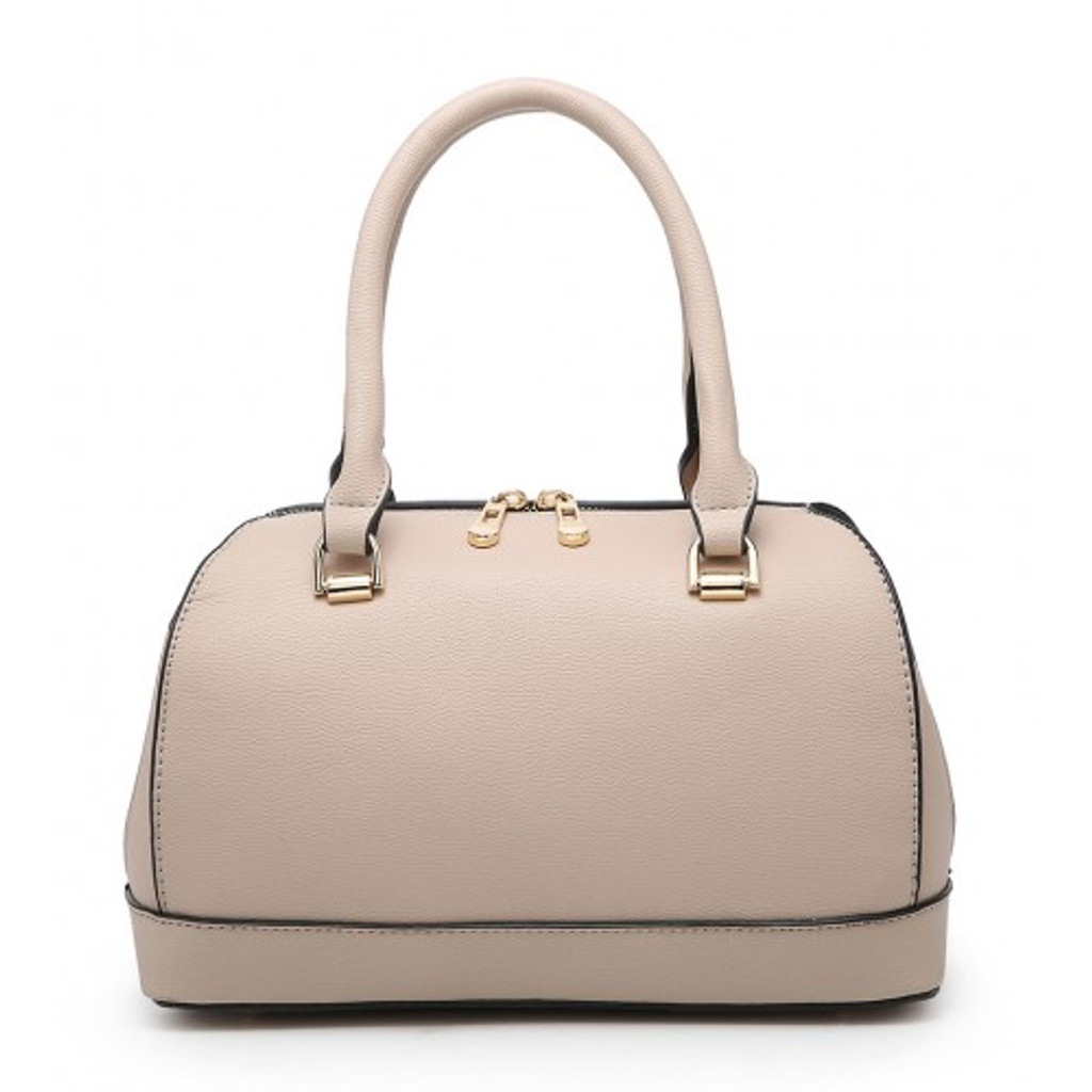 Classic Style Bowler Handbag with Detachable Shoulder Strap - Camel