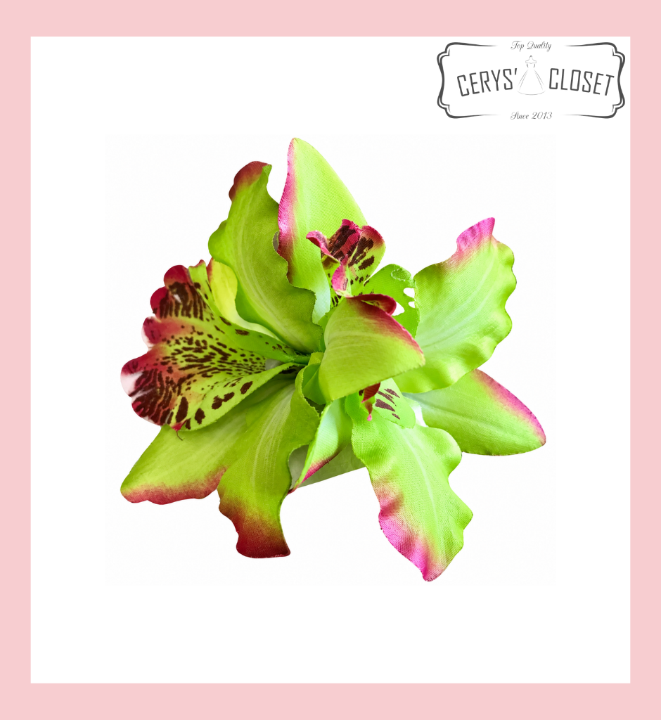 Green double lily vintage hair flower clip