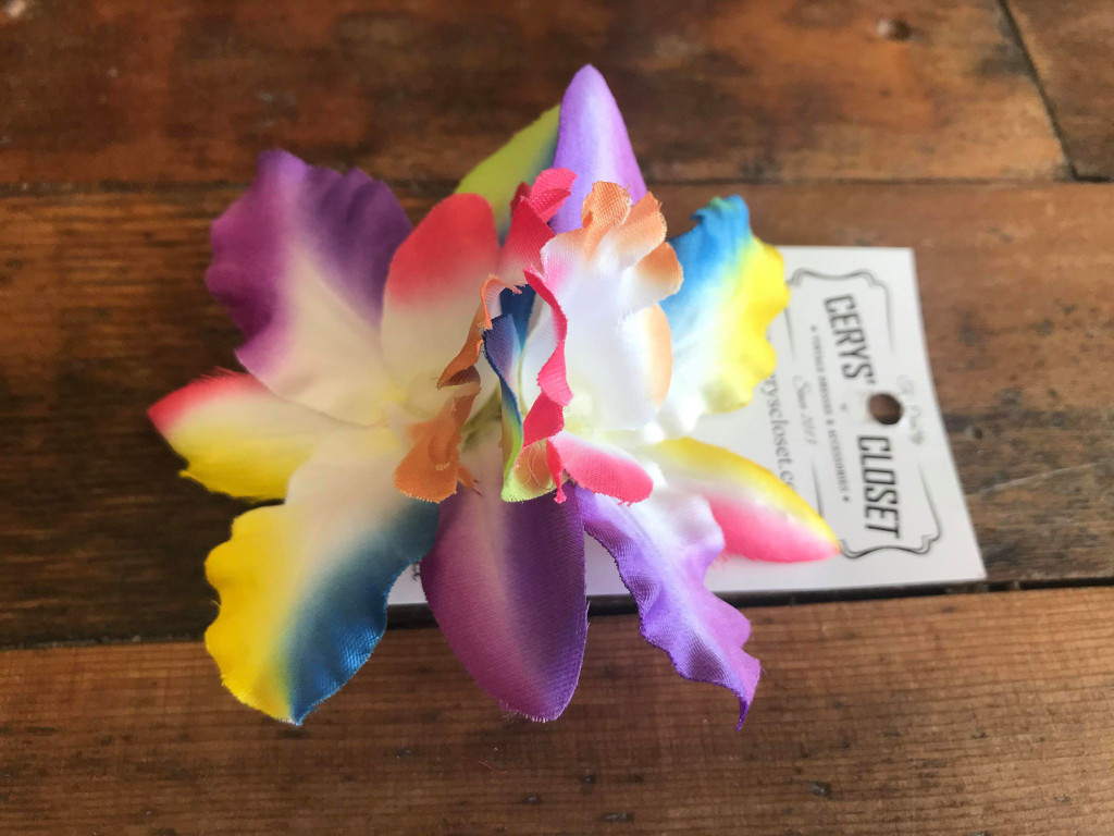 Double Lily Hair Flowers with Crocodile Clip - Multi Colour Rainbow