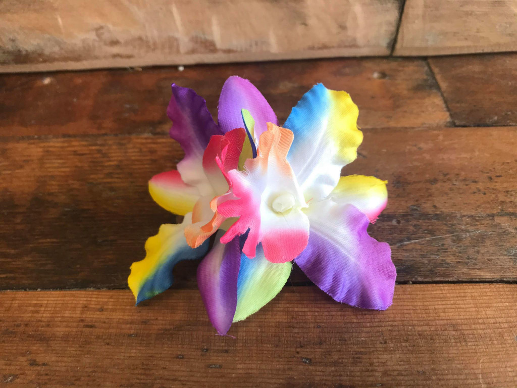 Double Lily Hair Flowers with Crocodile Clip - Multi Colour Rainbow