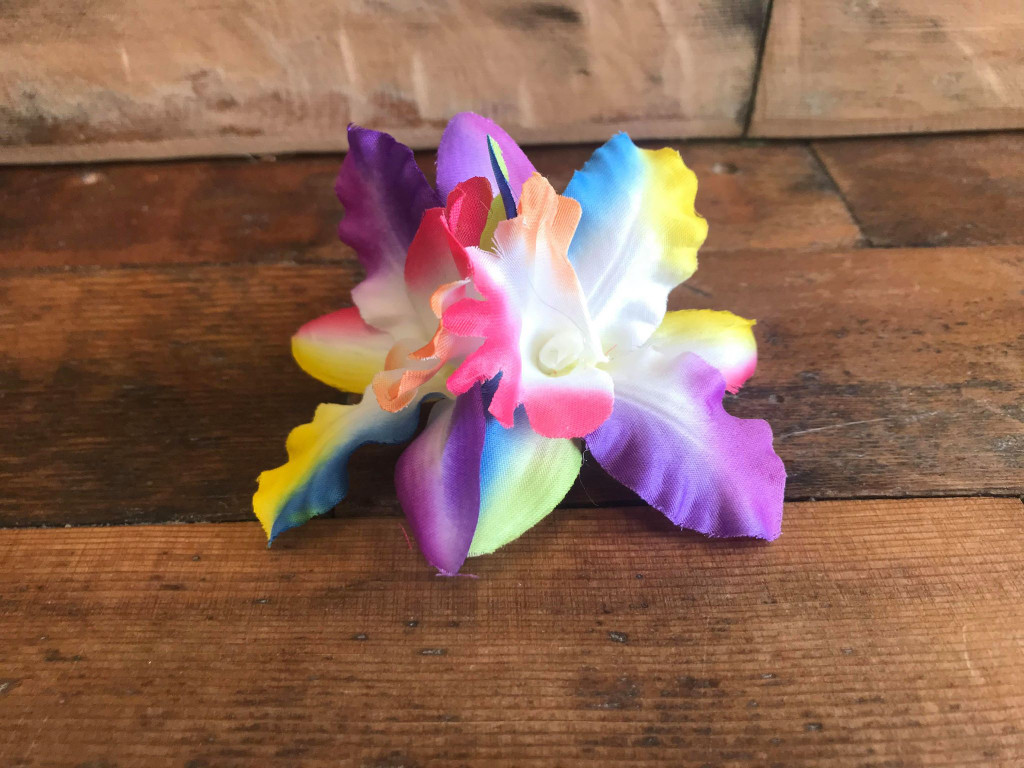 Multi colour double lily vintage hair flower clip
