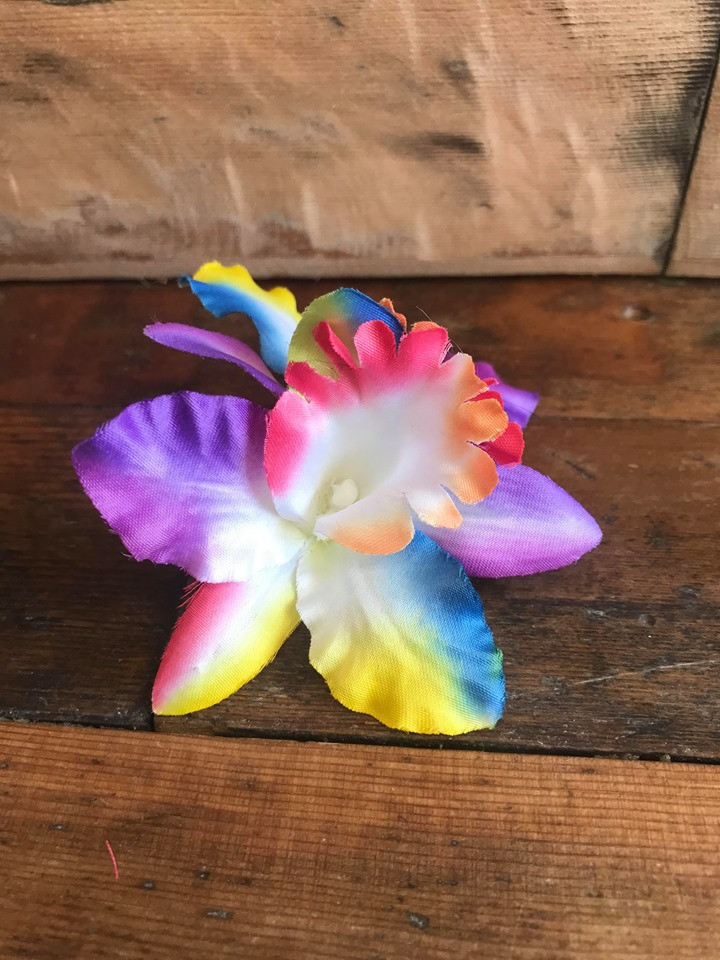 Multi colour double lily vintage hair flower clip