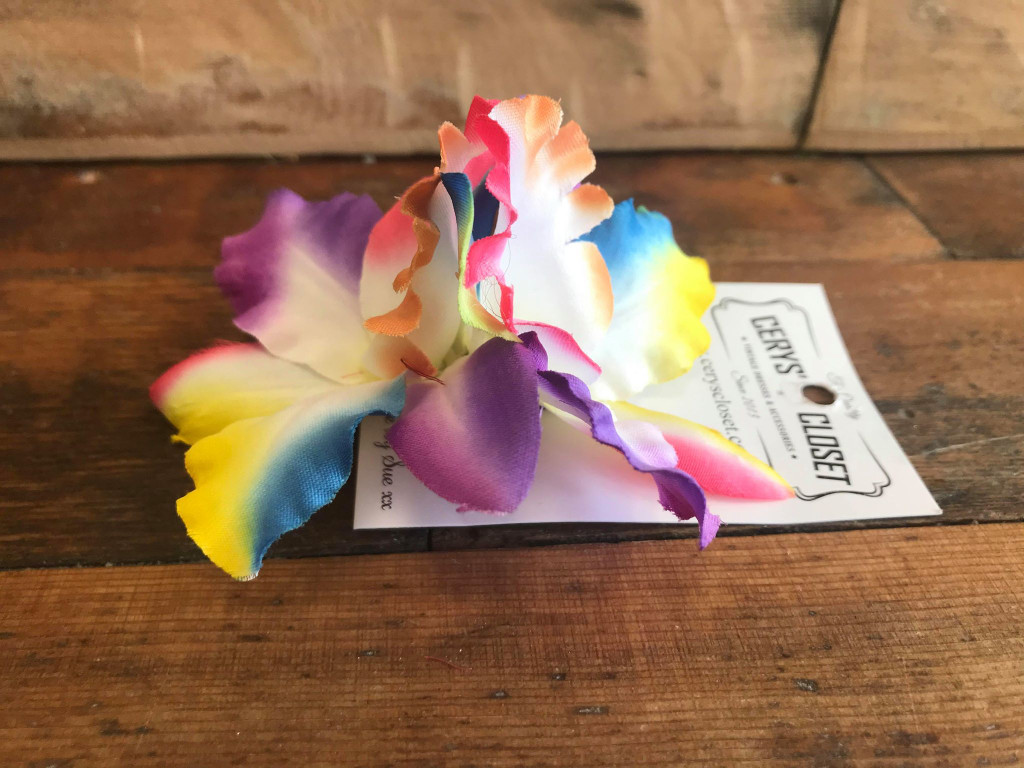 Double Lily Hair Flowers with Crocodile Clip - Multi Colour Rainbow