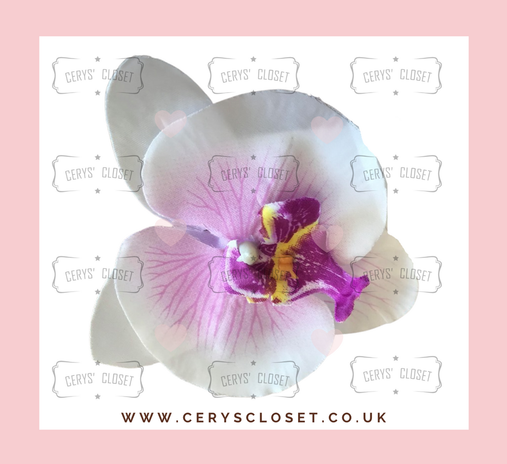 SINGLE FLOWER HAIR ORCHID WITH CROCODILE CLIP - White and Purple