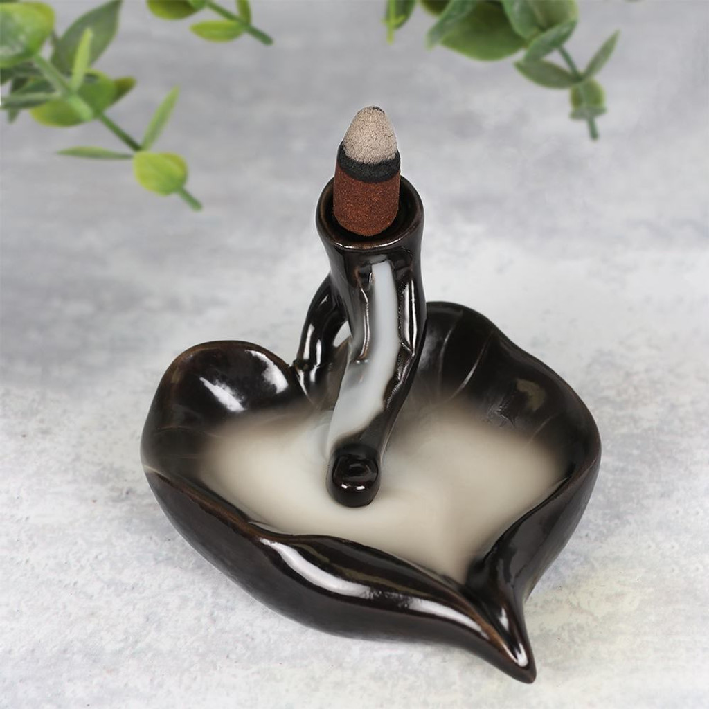 Backflow Incense Burner - Black Ceramic Leaf