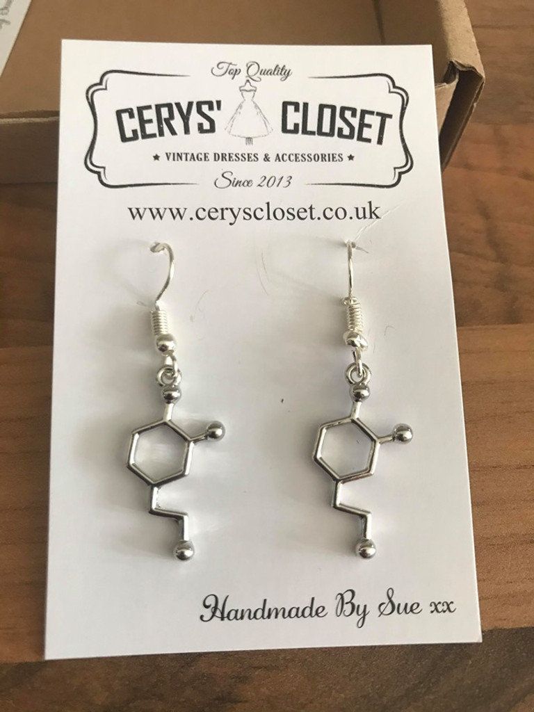 Dopamine neurotransmitter molecule earrings 