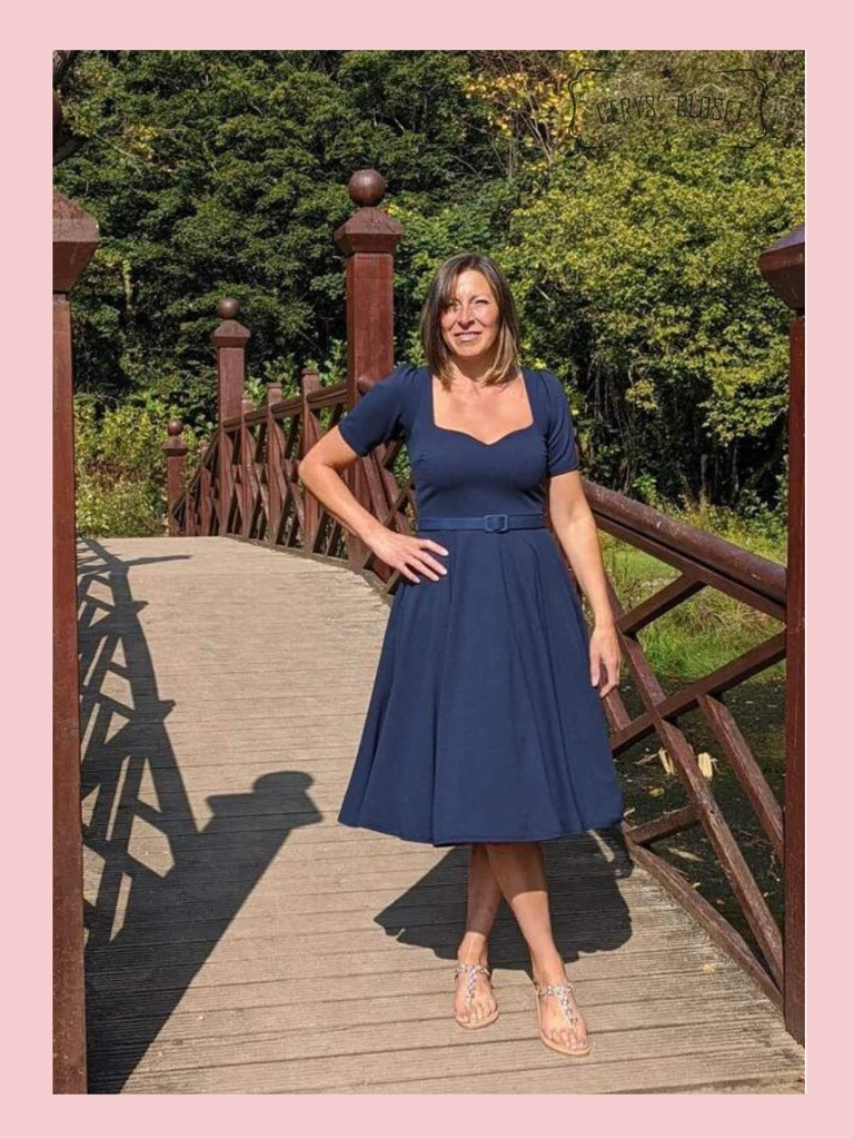 50s Vintage Inspired Vera Sweet Heart Swing Dress by Cerys' Closet in Navy