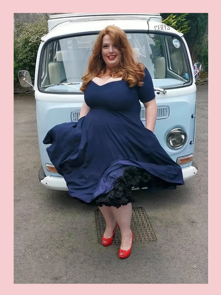 Navy Vera 50s vintage inspired sweetheart swing dress by Cerys' Closet