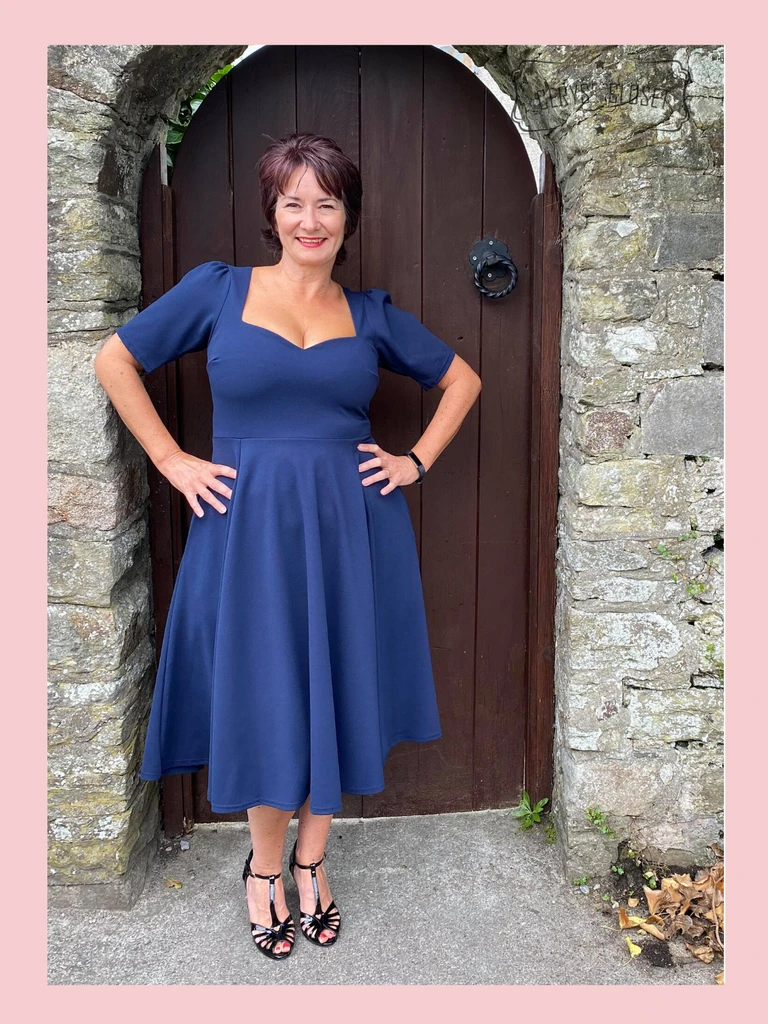 50s Vintage Inspired Vera Sweet Heart Swing Dress by Cerys' Closet in Navy