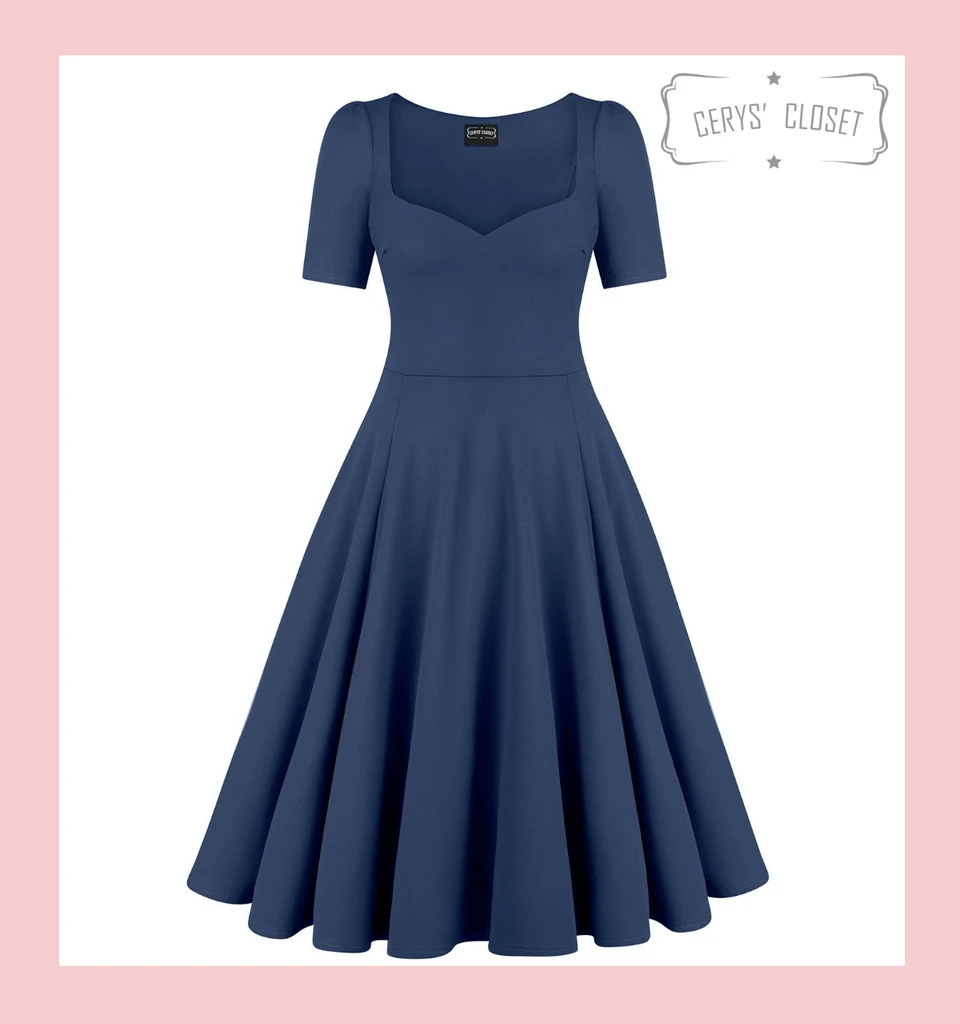 Navy Vera 50s vintage inspired sweetheart swing dress by Cerys' Closet