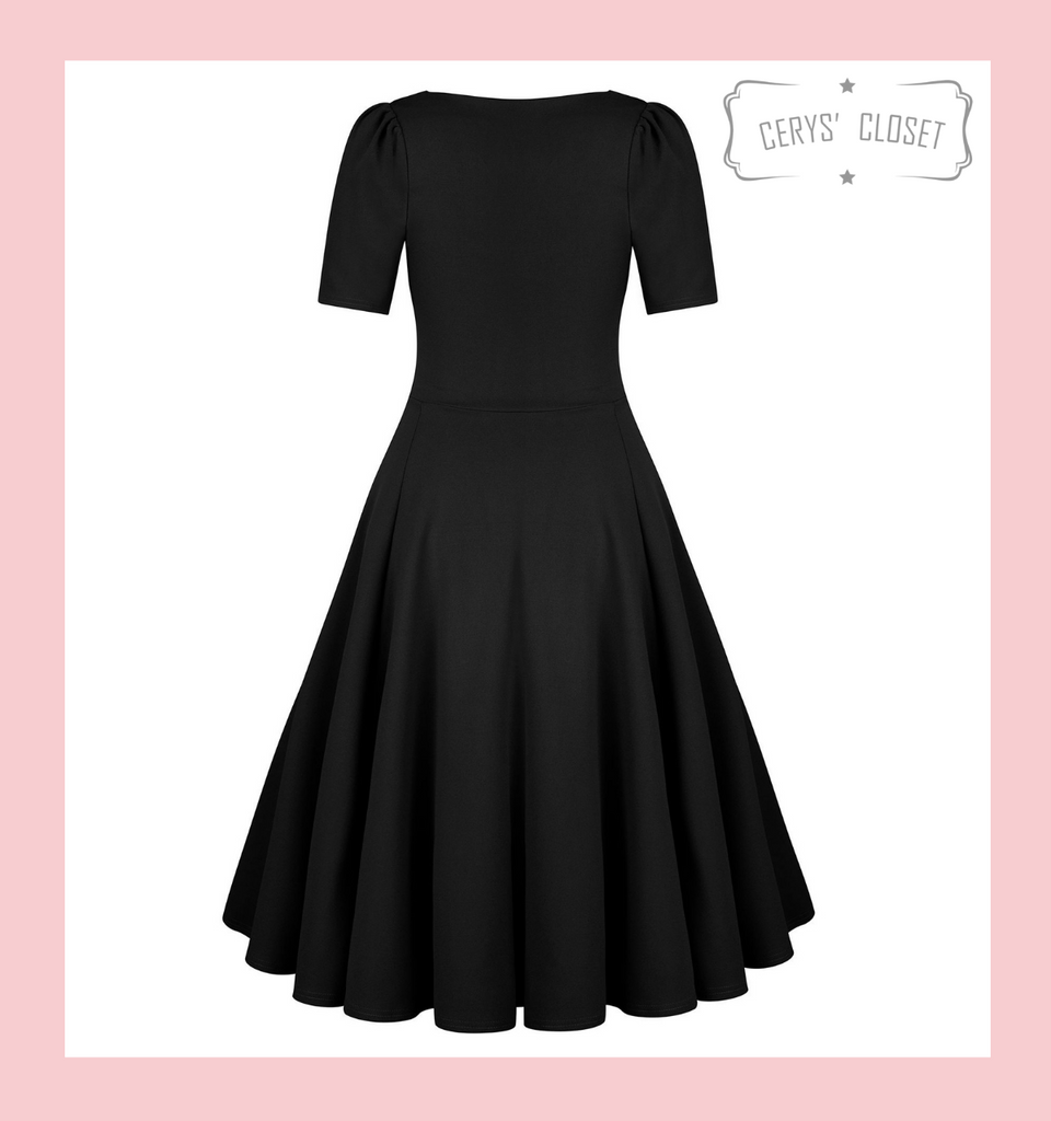 50s Vintage Inspired Vera Sweet Heart Swing Dress by Cerys' Closet in Black