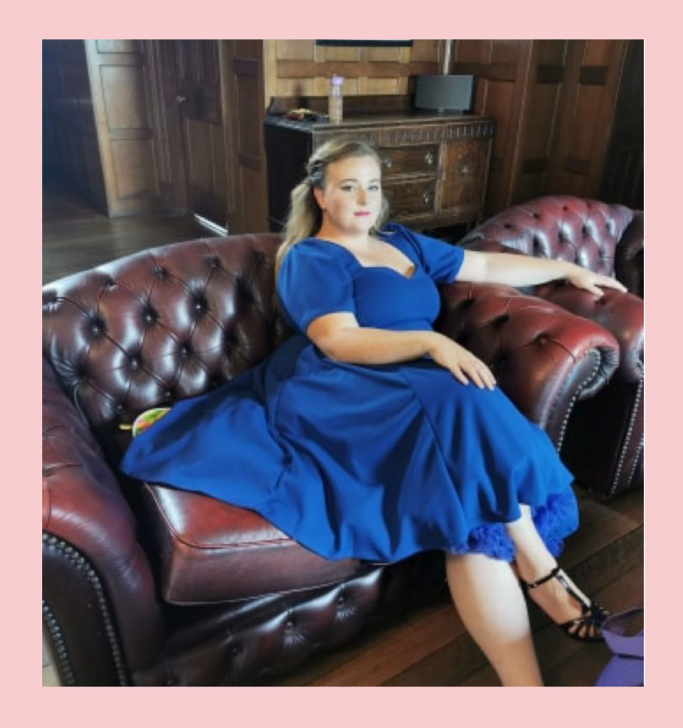 Royal Blue 1950s vintage inspired full circle Vera dress by Cerys' Closet. Made in the UK. Dress can be worn with or without the petticoat. Has a 4 panel full circle skirt with seam pockets, a sweetheart neckline and sleeves.

Ideal as bridesmaids dress, wedding guest dress, everyday dress. Worn by @bethchicky