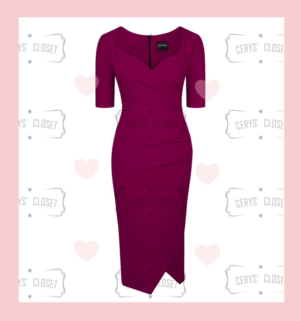 Aubergine Sexy 40s Vintage Inspired Bombshell Sweet Heart Wiggle Bodycon Dress by Cerys' Closet