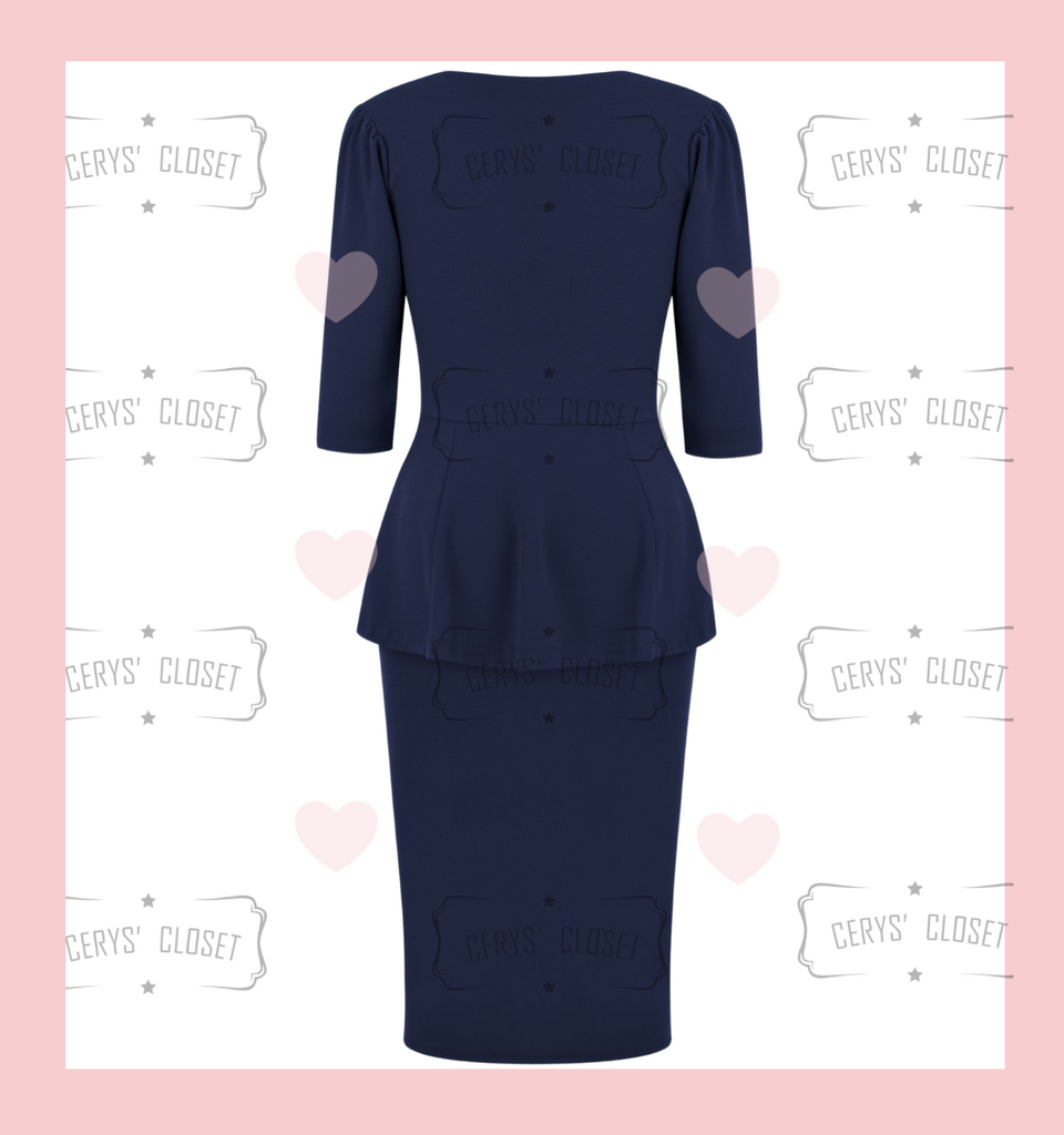 Navy Betty Bang Bang Peplum top and Pencil Skirt Combo by Cerys' Closet 
Peplum Top Plus Size fashion
Pencil Skirt
Separates but when worn together they make an amazing dress, 3 looks in 1
