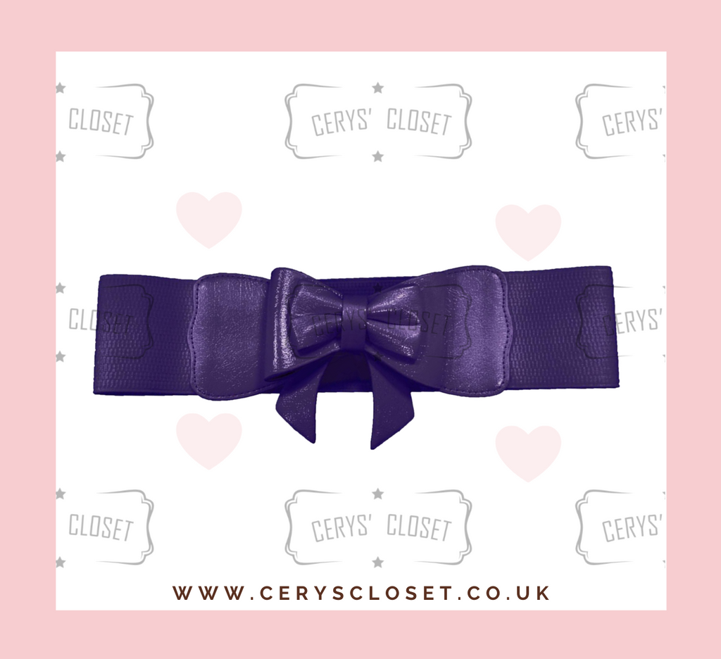 Dark Purple Aubergine Elasticated Stretch Waspie Belt with Bow by Banned Apparel at Cerys' Closet