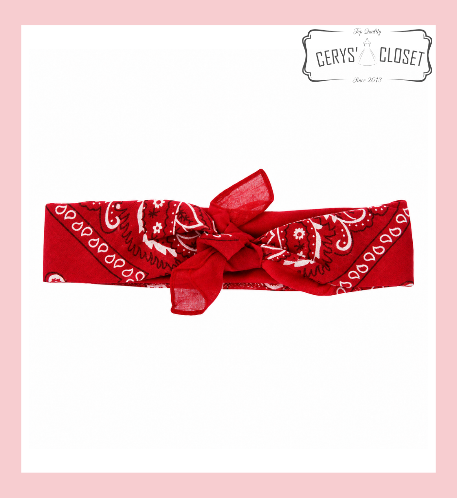 Red paisley cotton bandana hair scarf