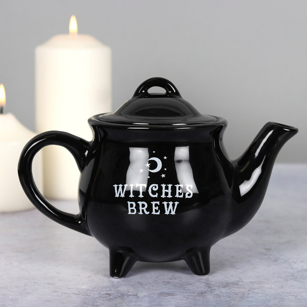 Black and White Witches Brew Cauldron Tea Pot