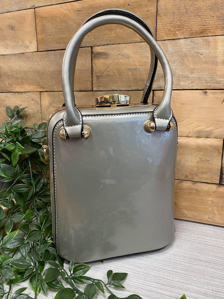 40s and 50s Vintage Inspired Rockabilly Pinup Reproduction Patent Box Handbag in Silver - Jackie