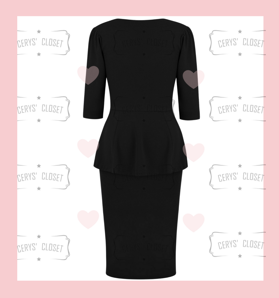 Betty Bang Bang Peplum top and Pencil Skirt Combo by Cerys' Closet - Black
Peplum Top Plus Size fashion
Pencil Skirt
Separates but when worn together they make an amazing dress, 3 looks in 1