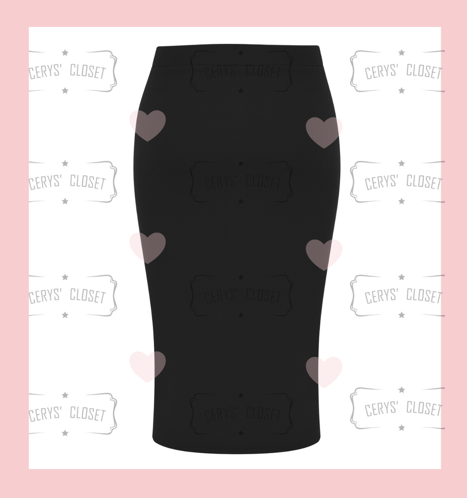 Black Pencil Skirt in a stretch material, made in the UK