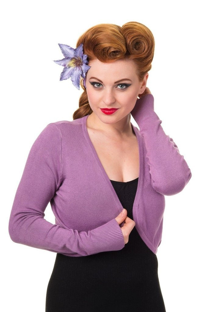 Banned Apparel Flickers 50s Vintage Inspired Long Sleeve Soft Touch Bolero - Lilac