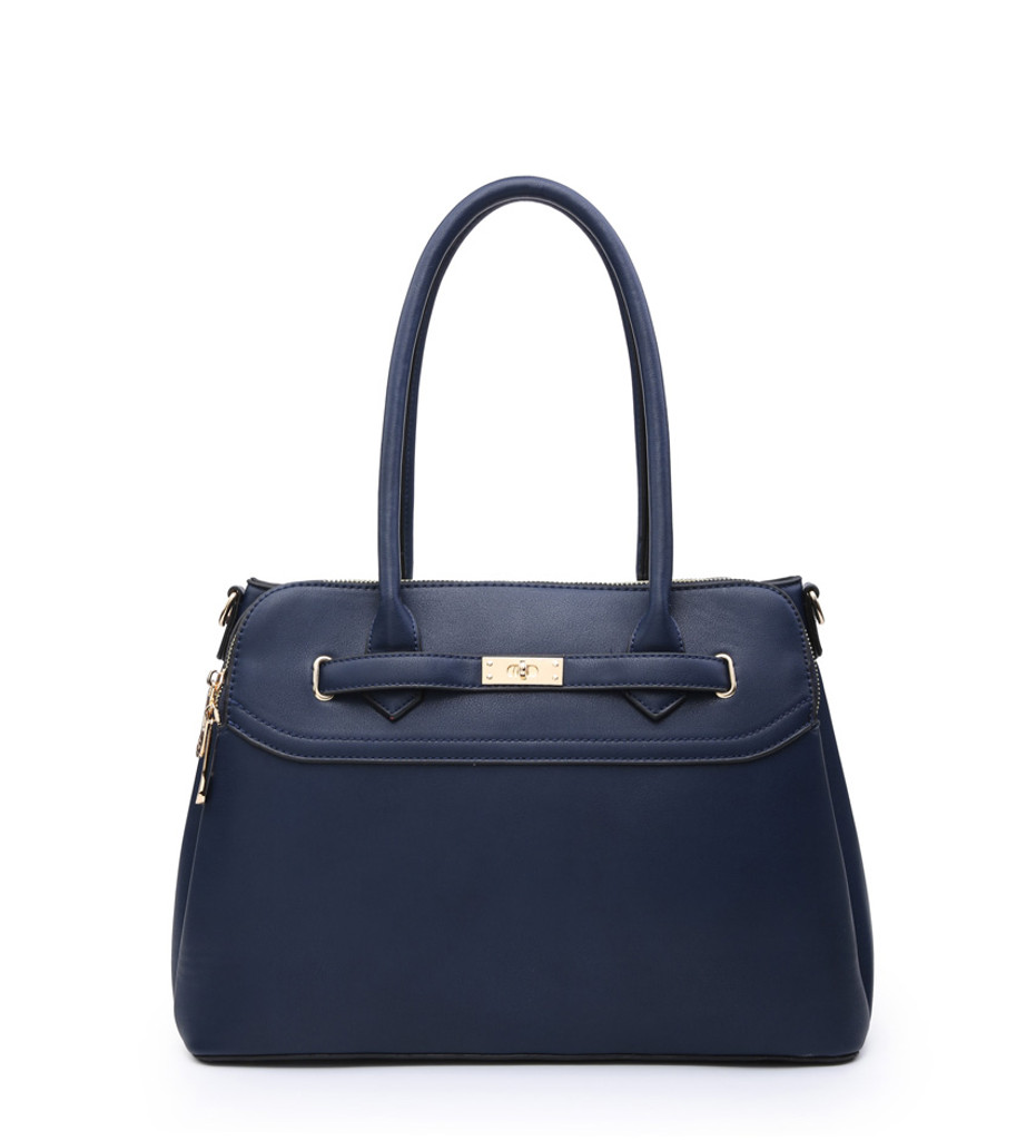 Multi Compartment Handbag with Detachable Shoulder Straps - Blue