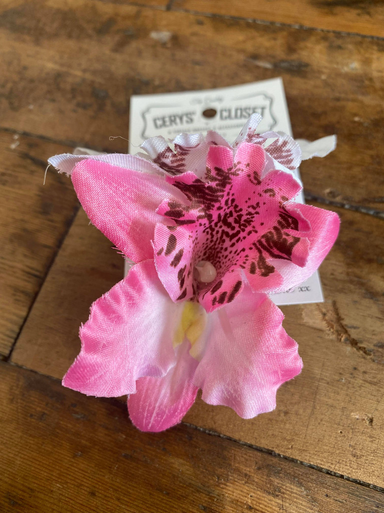 DOUBLE LILY HAIR FLOWERS WITH CROCODILE CLIP - Pink and White